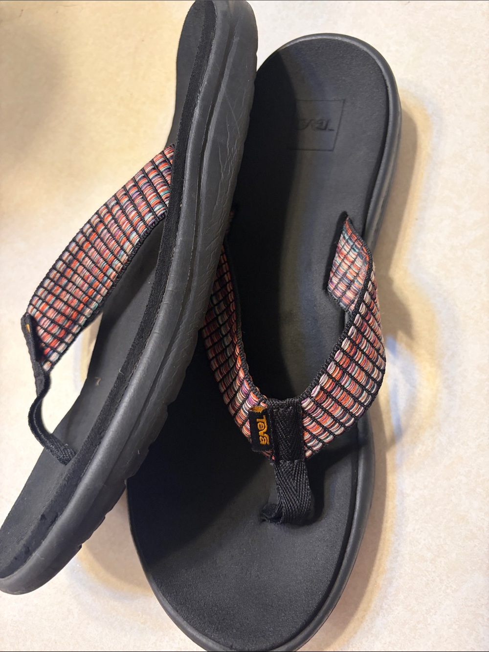 Teva Black Flip-Flops with Red-Tan Woven Straps - Picture 5 of 7